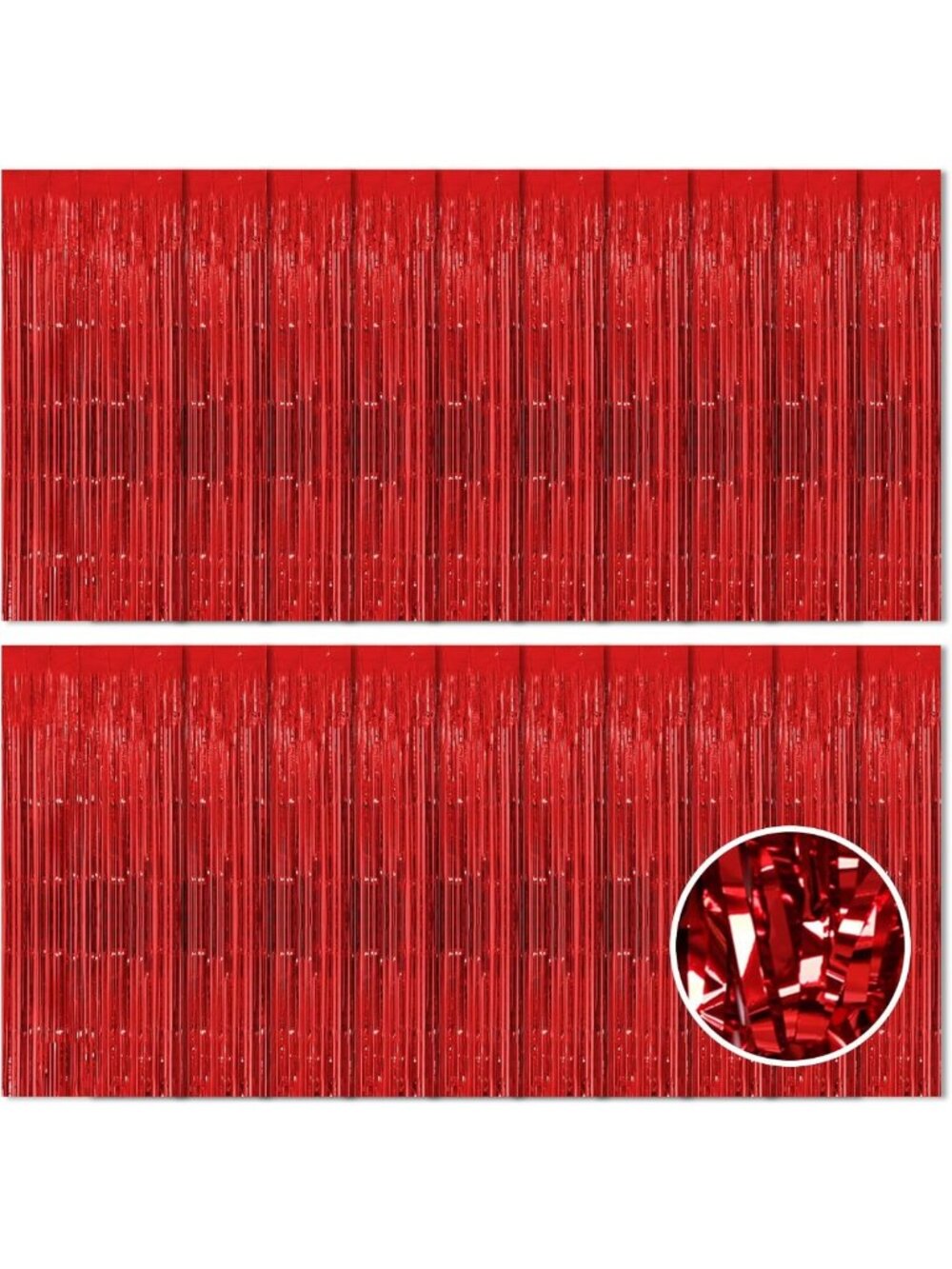 20 Pack Red Foil Fringe Curtains - Metallic Tinsel Streamer Backdrop for Parties